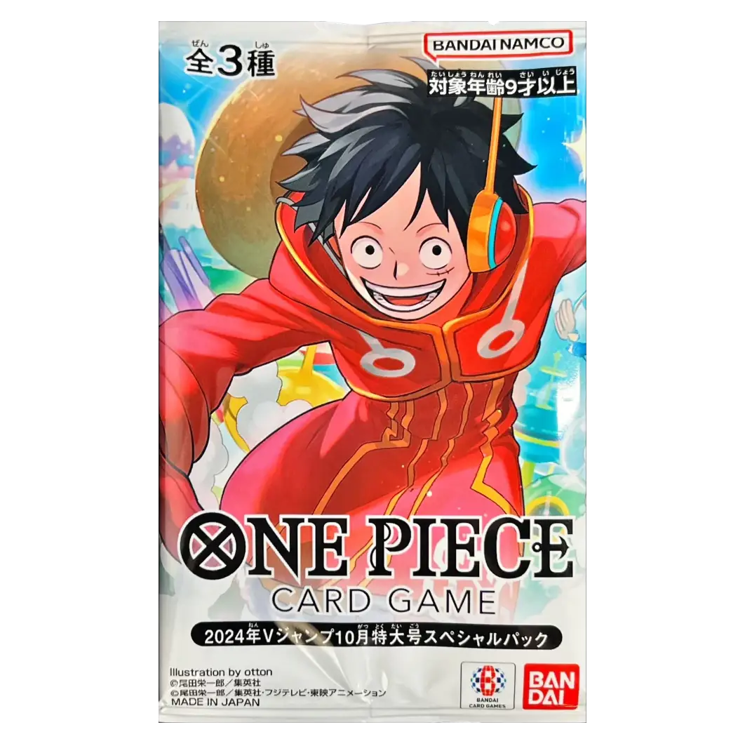 alt
V Jump 2024 Japanisches Promo-Pack mit One Piece Kartenspiel, das lebendige Illustrationen und Charaktere zeigt.