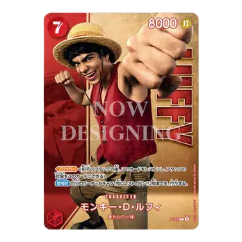 One Piece character Luffy showing a punch on a trading card with bold colors and design elements. Premium Card Collection Live Action Straw Hats
