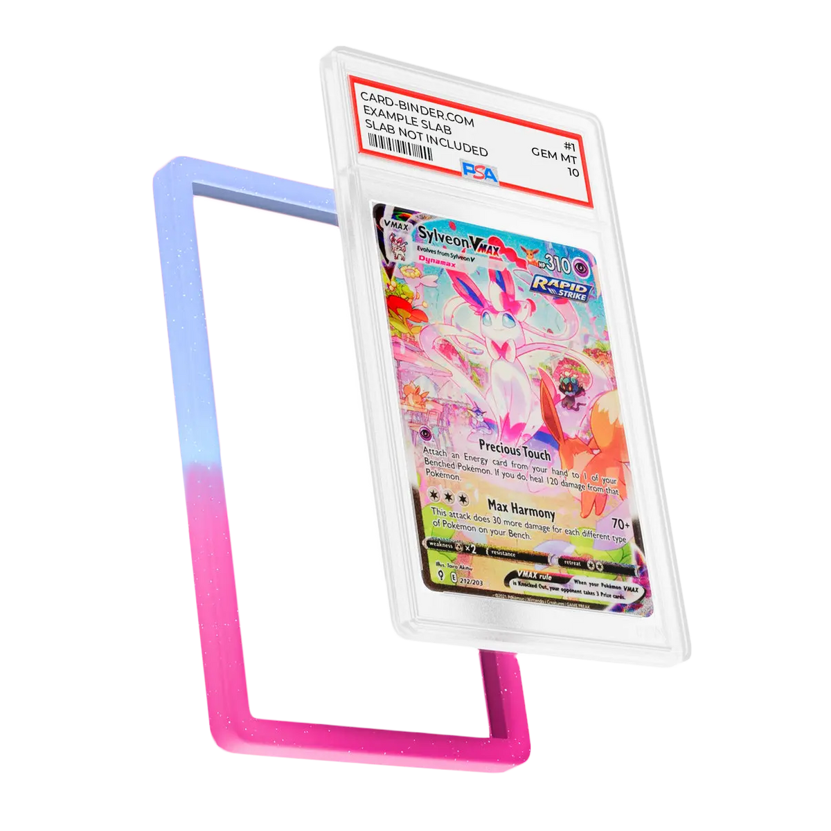 PSA Slab Guard - Fairytale in pink and blue gradient with Sylveon PSA 10 card, perfect for slab protection.