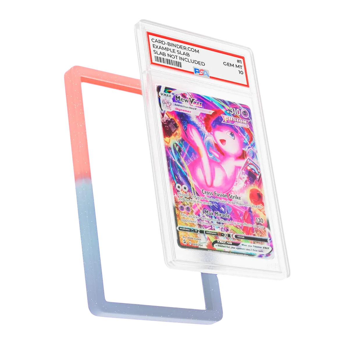 PSA Slab Guard - Stellar protecting a Mew PSA 10 slab in vibrant gradient colors from cirdbinder.com