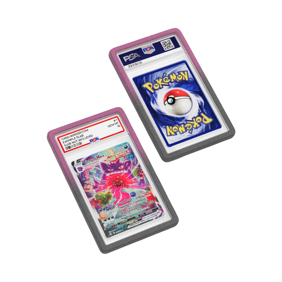 PSA Slab Guard - Midnight protecting a Gengar PSA 10 Slab with a radiant sparkle design in vibrant colors.