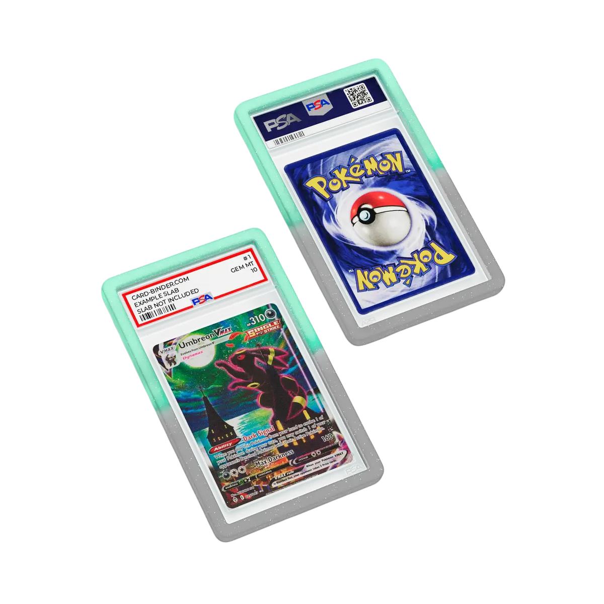 PSA Slab Guard - Radiance protecting a PSA graded Pokémon card with a radiant sparkle design.