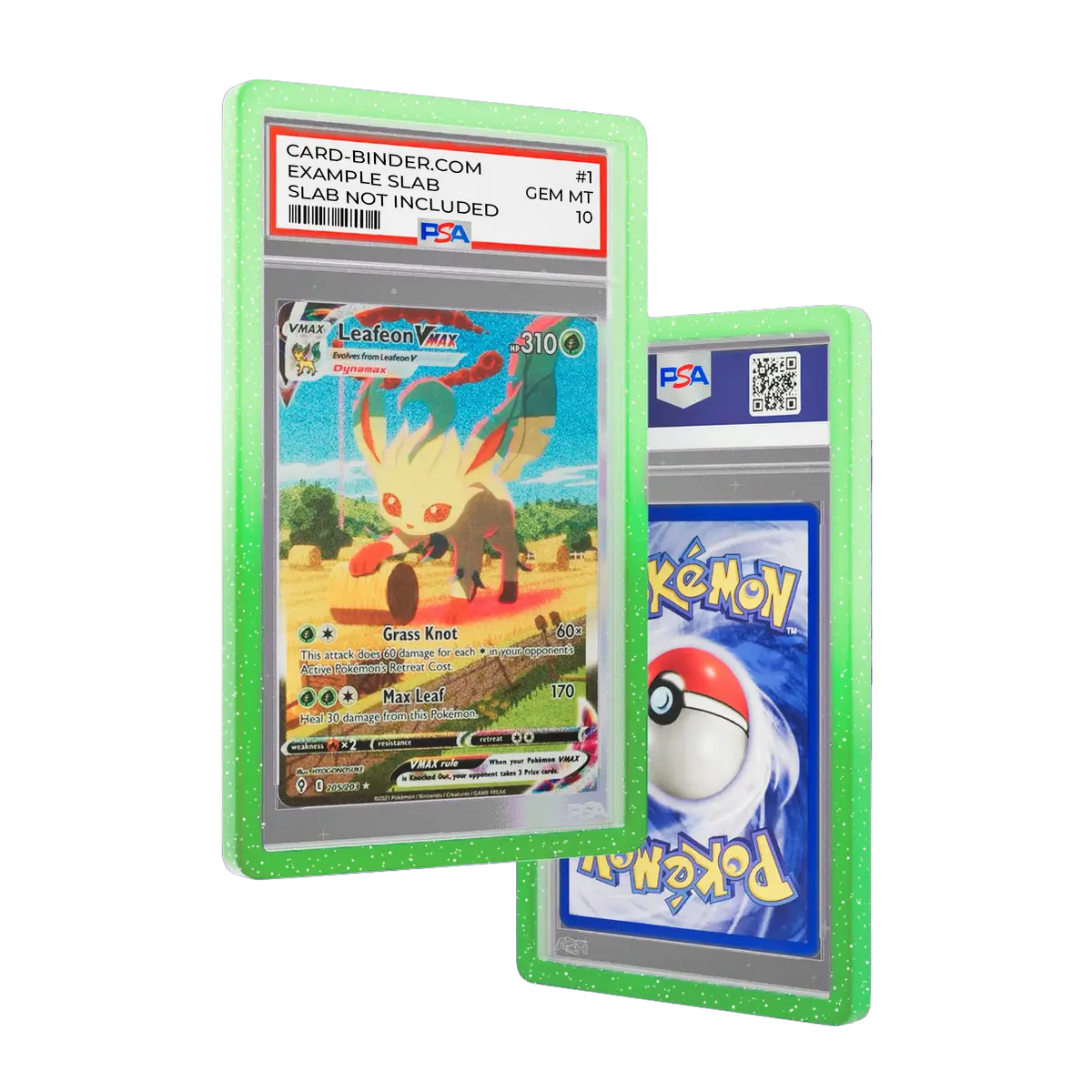 PSA Slab Guard - Vibrant protecting Leafeon PSA 10 with green gradient, showcasing beautiful colors and slab protection.