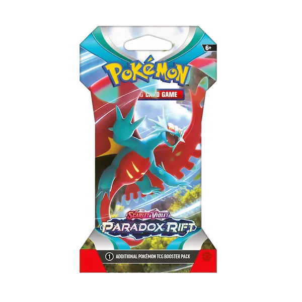 Pokémon SV04 Paradox Rift sleeved booster pack featuring Ancient and Future Pokémon art.
