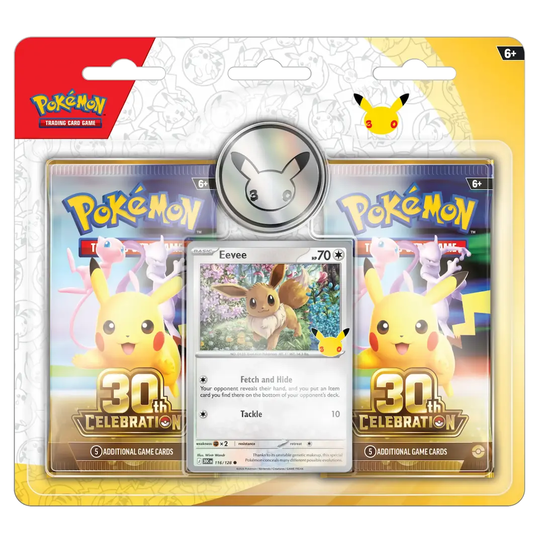 30th Celebration 2-Pack Blister Eevee with 2 booster packs and an exclusive eeve promo card