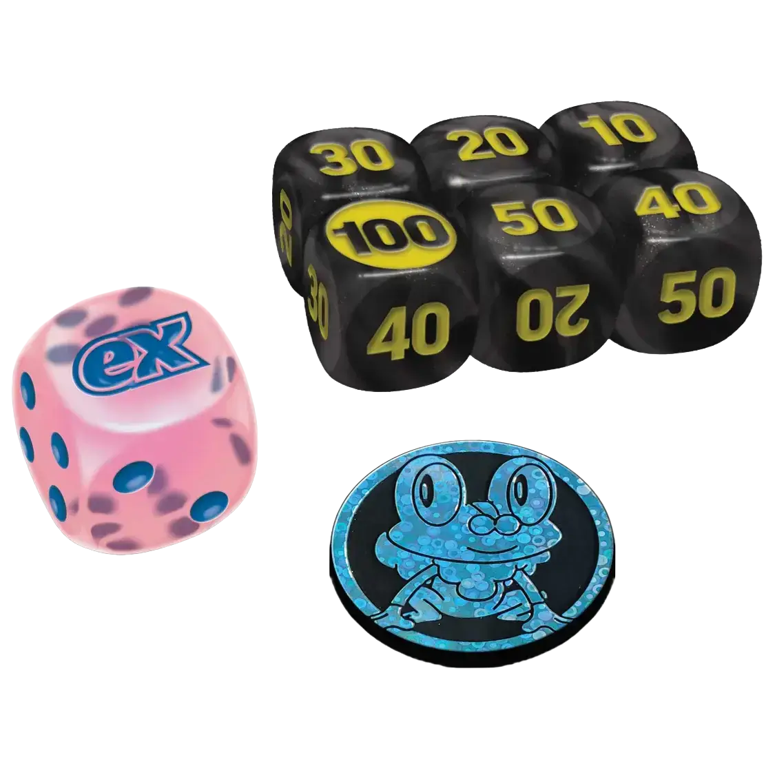 La boîte d'entraînement d'élite Chaos Rising comprend des dés et des compteurs uniques pour le jeu de cartes à collectionner Pokémon.