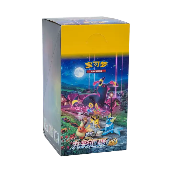 Nine Colors Gathering Eevee Booster Box featuring Pokémon characters in Simplified Chinese packaging.