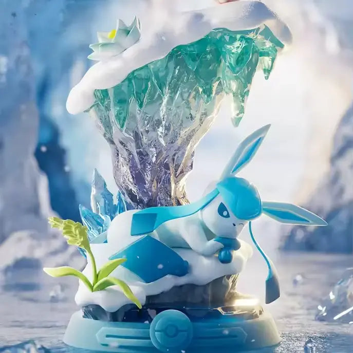 Boîte surprise Evee pour se détendre et profiter, avec une figurine Givrali posée à côté d'un diorama sur le thème de la glace.