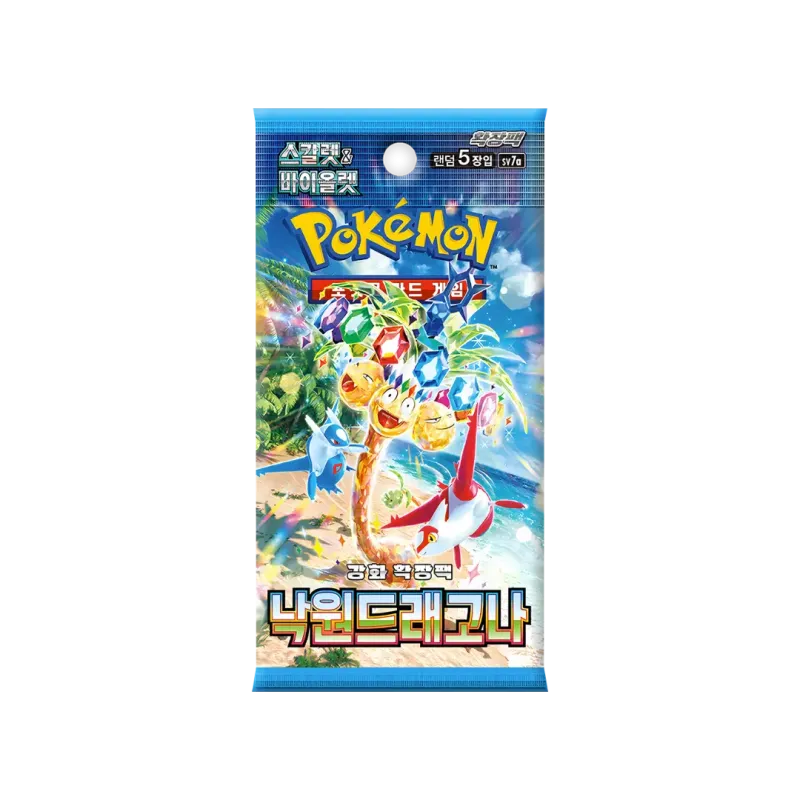 Paradise Dragona Korean Booster Box mit farbenfrohen Pokémon-Grafiken und Designs, veröffentlicht am 14. September 2024.