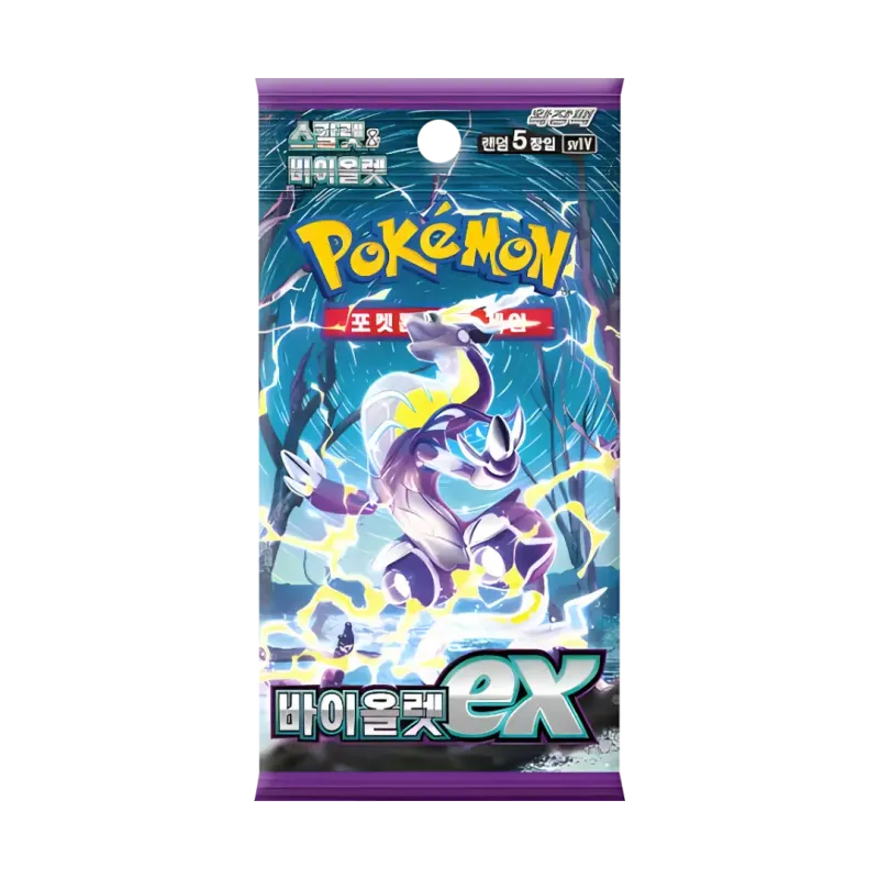 Pokemon Violet EX Koreaanse booster box pak met een elektrisch type Pokémon op de voorkant.