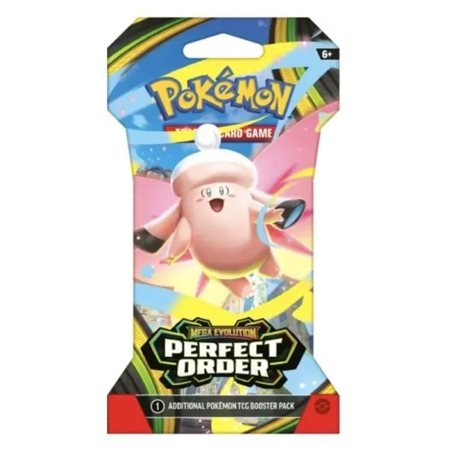 Booster pack Pokémon Perfect Order à pochette, mettant en vedette la Méga-Évolution, booster supplémentaire du JCC Pokémon.