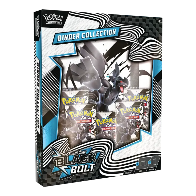 Black Bolt Binder Collection featuring Pokémon TCG: Scarlet & Violet Booster Packs with unique illustrations.