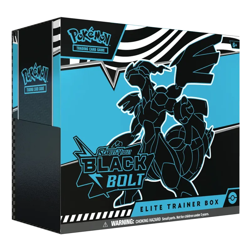 Pokémon Black Bolt Elite Trainer Box with striking design, featuring Scarlet & Violet art elements for TCG collectors.
