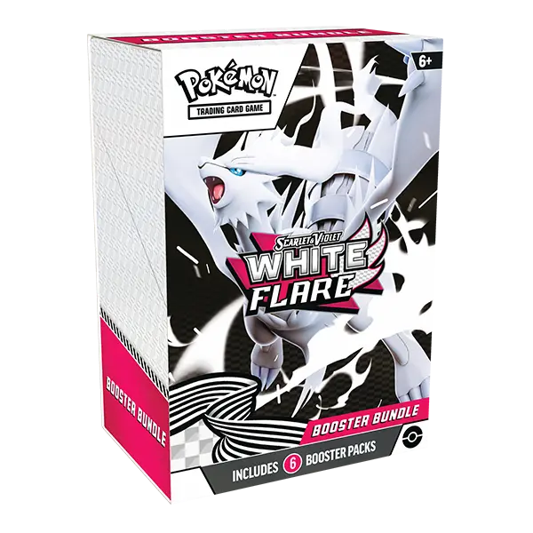 Pokémon White Flare Booster Bundle packaging featuring 6 Scarlet & Violet booster packs for collectors.