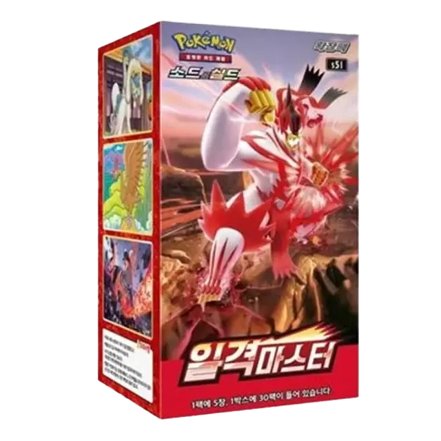 Single Strike Master Korean Booster Box featuring Pokémon artwork and 30 TCG booster packs.