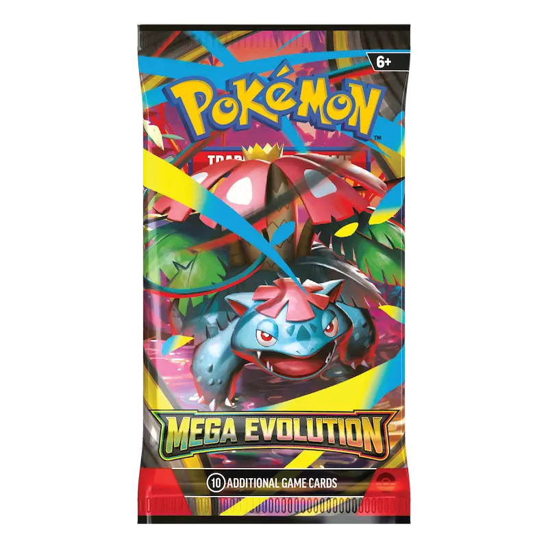Mega Evolution Booster (Live-stream) pack featuring Pokémon with vibrant colors and dynamic design.