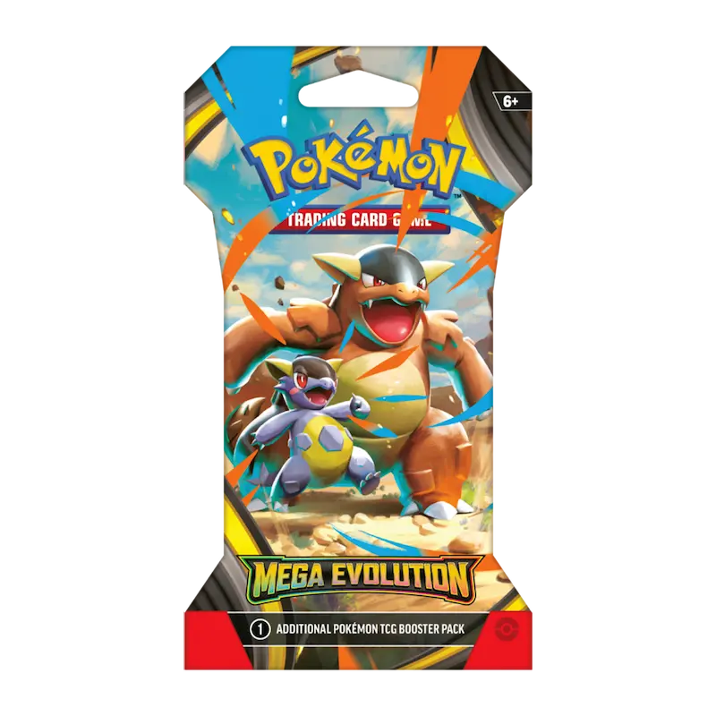 Mega Evolution Sleeved Booster (Live-stream) packaging featuring Pokémon characters from the Mega Evolution set.