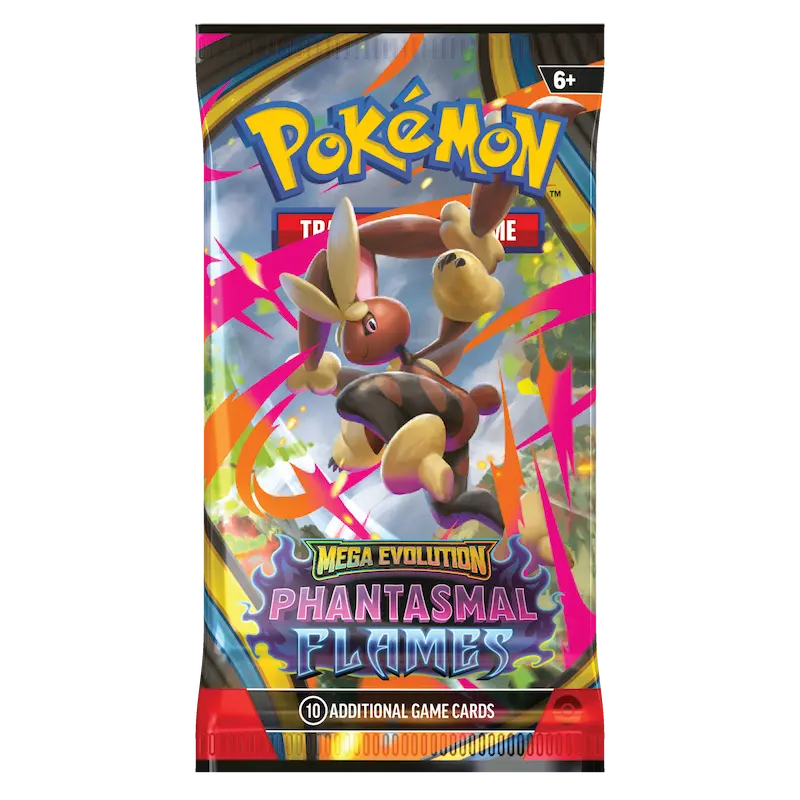 Phantasmal Flames Boosterpack featuring Mega Evolution in Pokémon Trading Card Game design.