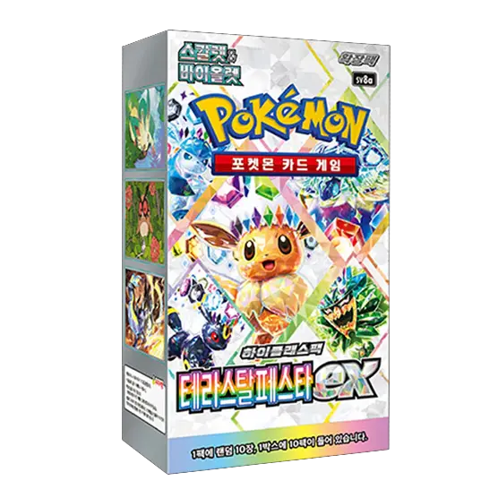 Pokémon Terastal Festival ex Korean Booster Box featuring Eeveelutions and colorful artwork.