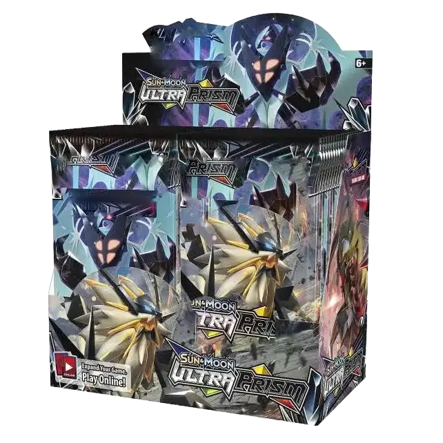Ultra Prism Booster Box featuring Sun & Moon TCG packs showcasing the new Prism Star mechanic.