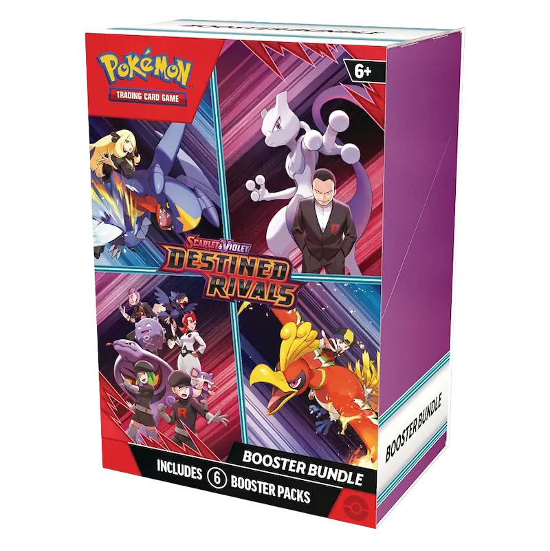 Destined Rivals Booster Bundle (Live-stream) packaging with Pokémon characters and booster packs included.