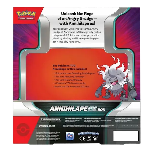 Informations au dos de la boîte de collection Pokémon Annihilape EX