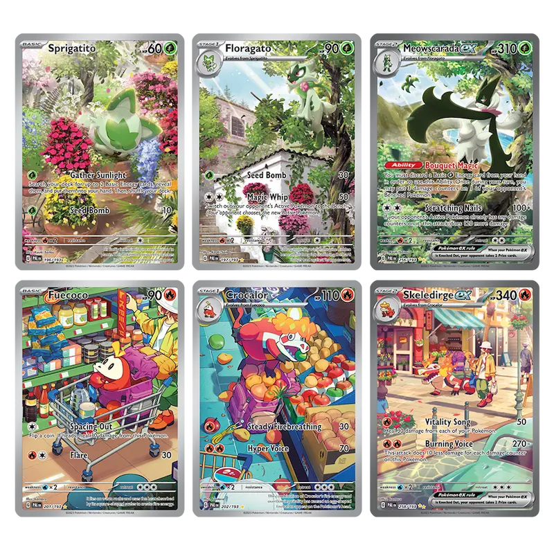 Collection de cartes Pokémon de SV02 Paldea Evolved mettant en vedette Poussacha, Matourgeon et Malko ex.