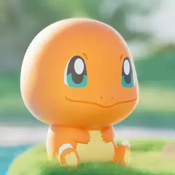 Boîte surprise de mini figurines Pokémon avec une adorable figurine de Salamèche sur fond d'herbe.