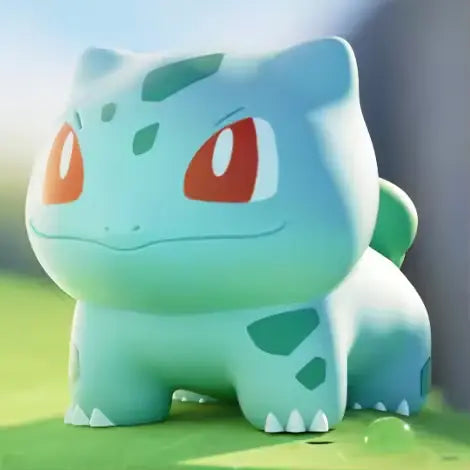 Boîte surprise de mini figurines Pokémon mettant en vedette une mignonne mini figurine de Bulbizarre aux couleurs vives.