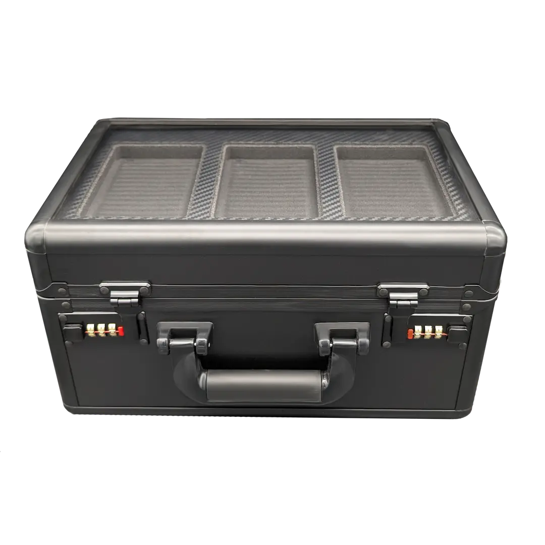 Universal Slab Case offering display for 3 graded cards with transparent lid and storage for 42 card slabs.