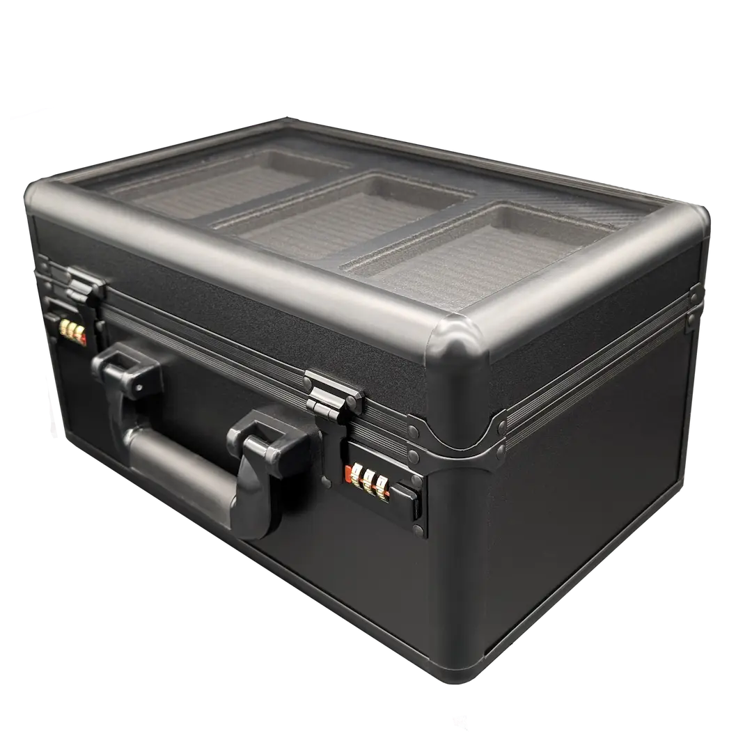 Universal Slab Case for graded card slabs with transparent lid and sturdy handle.