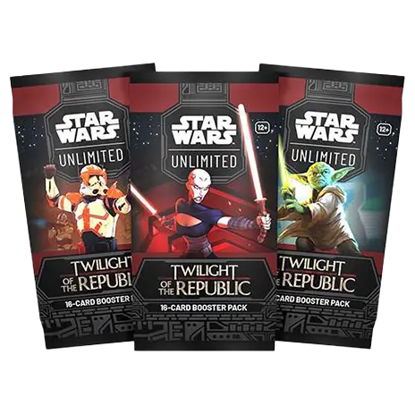 Star Wars Unlimited TCG Twilight of the Republic Booster Pack featuring three card booster packs.