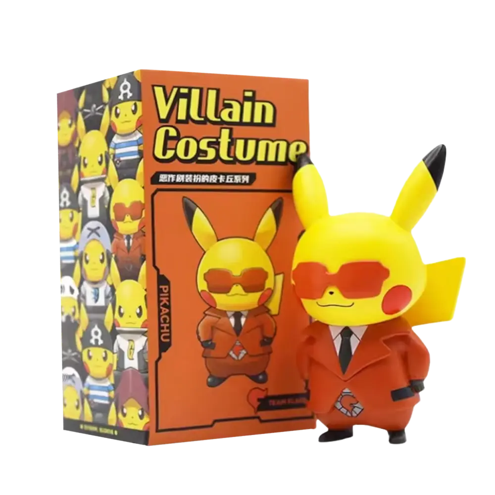 Team Flare Pikachu Figure in a villain costume with sunglasses and suit, featuring iconic Pokémon antagonist design.