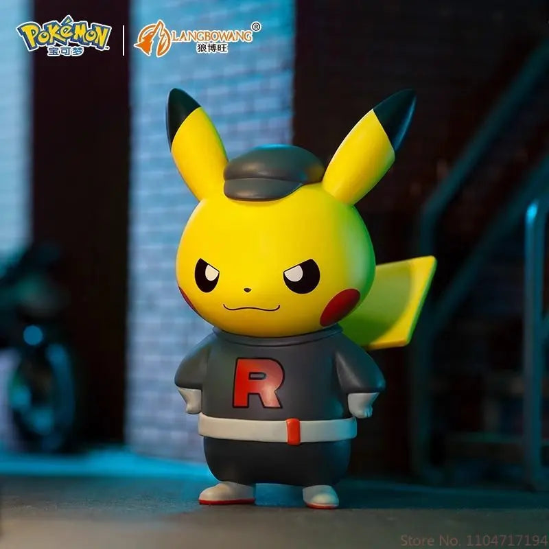Team Rocket Pikachu figure dressed in villain costume, showcasing Pikachu's charm and iconic Team Rocket theme.