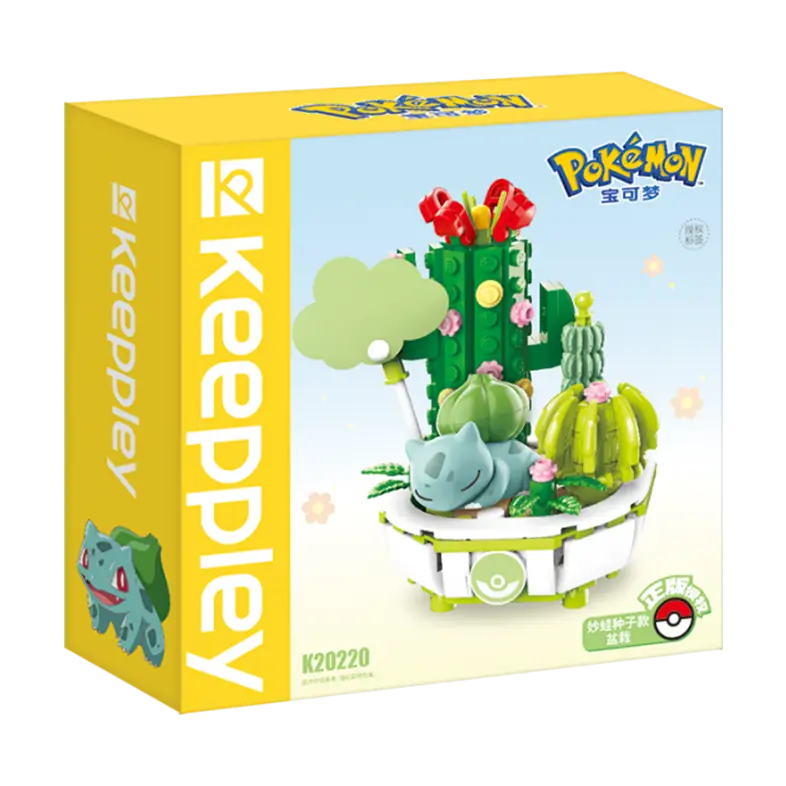 Keeppley Pokémon Bonsai 1.0 Kanto packaging showcasing Pokémon-themed bonsai set with Bulbasaur.
