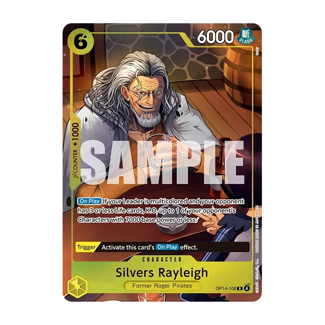 One Piece: Illustration Box Vol. 7 (Live) mit Silvers Rayleigh Charakterkarte inklusive Gameplay-Details.