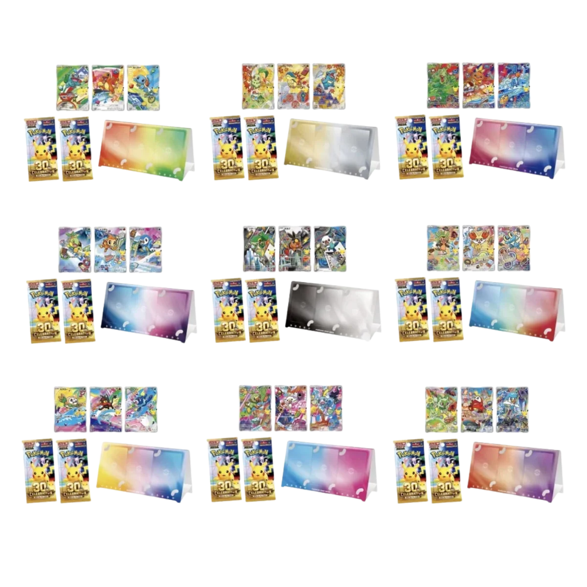First Partner Card Set Japanese - Complete set of 9 featuring Pokémon TCG cards and commemorative 30th Anniversary emblem.