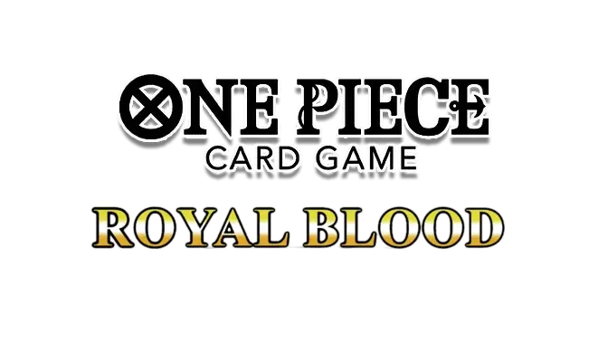 Logo of the One Piece Card Game from the OP-10 Royal Blood collection featuring Japanese and English products.
