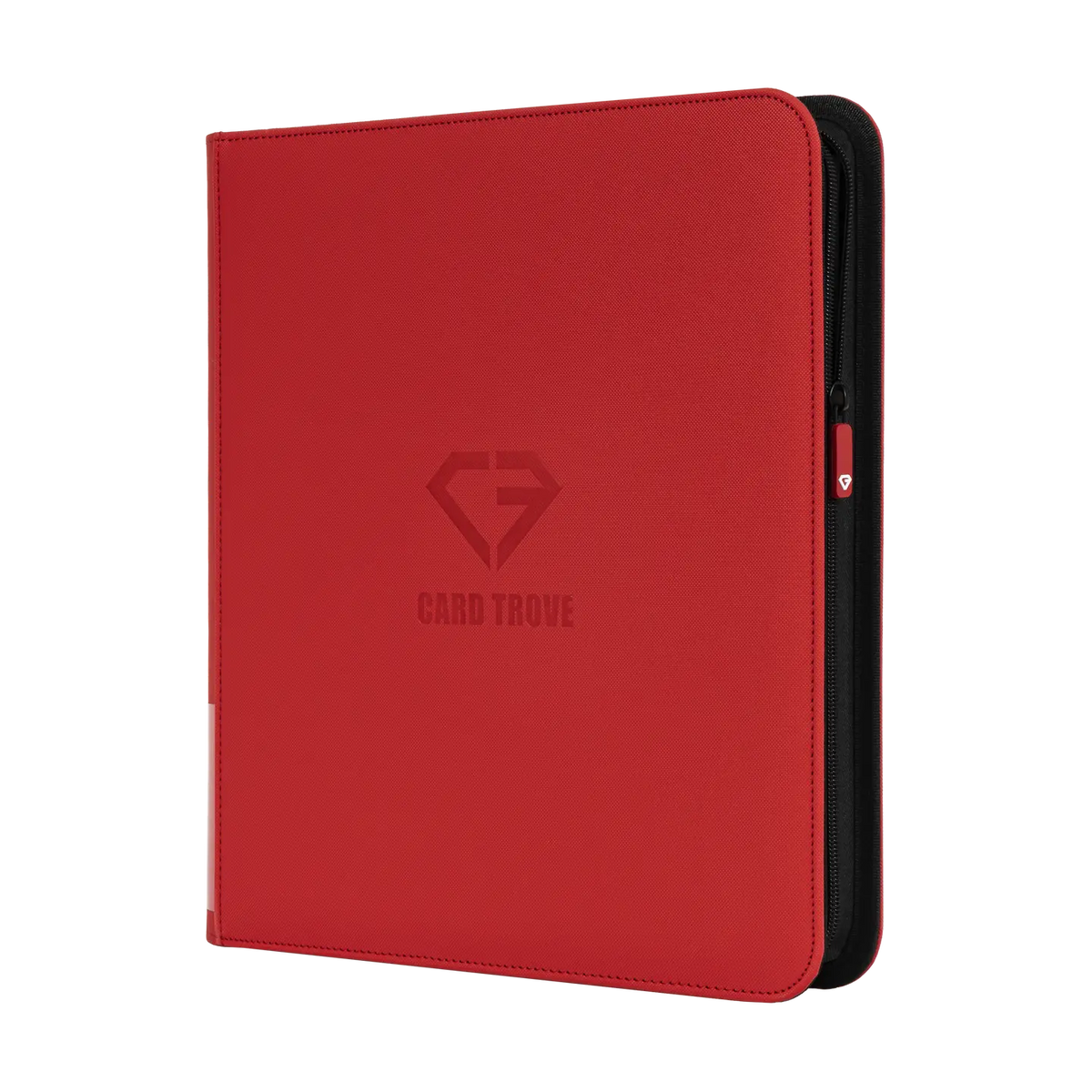 12-Pocket Card Binder Red for storing up to 480 trading cards with splash and impact resistance.