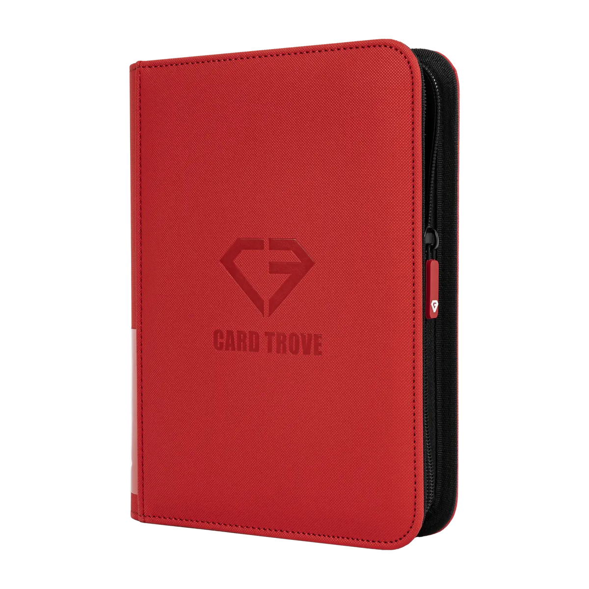 4-Pocket Card Binder Red for storing 160 standard trading cards with a durable zipper closure.
