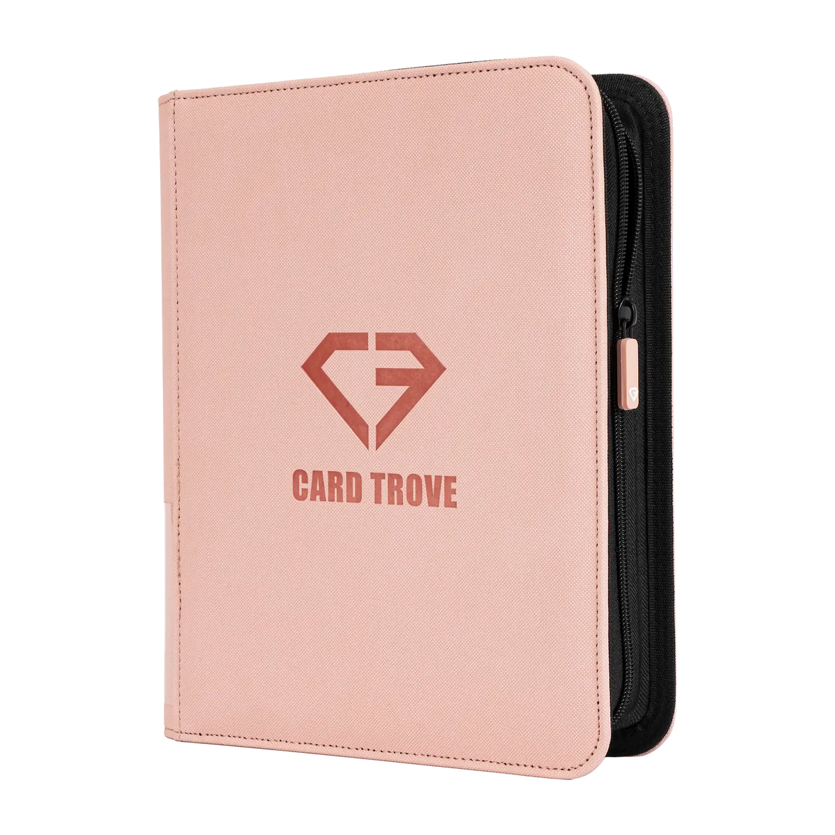 4-Pocket Toploader Card Binder Pink with sturdy design and zipper for secure card storage.
