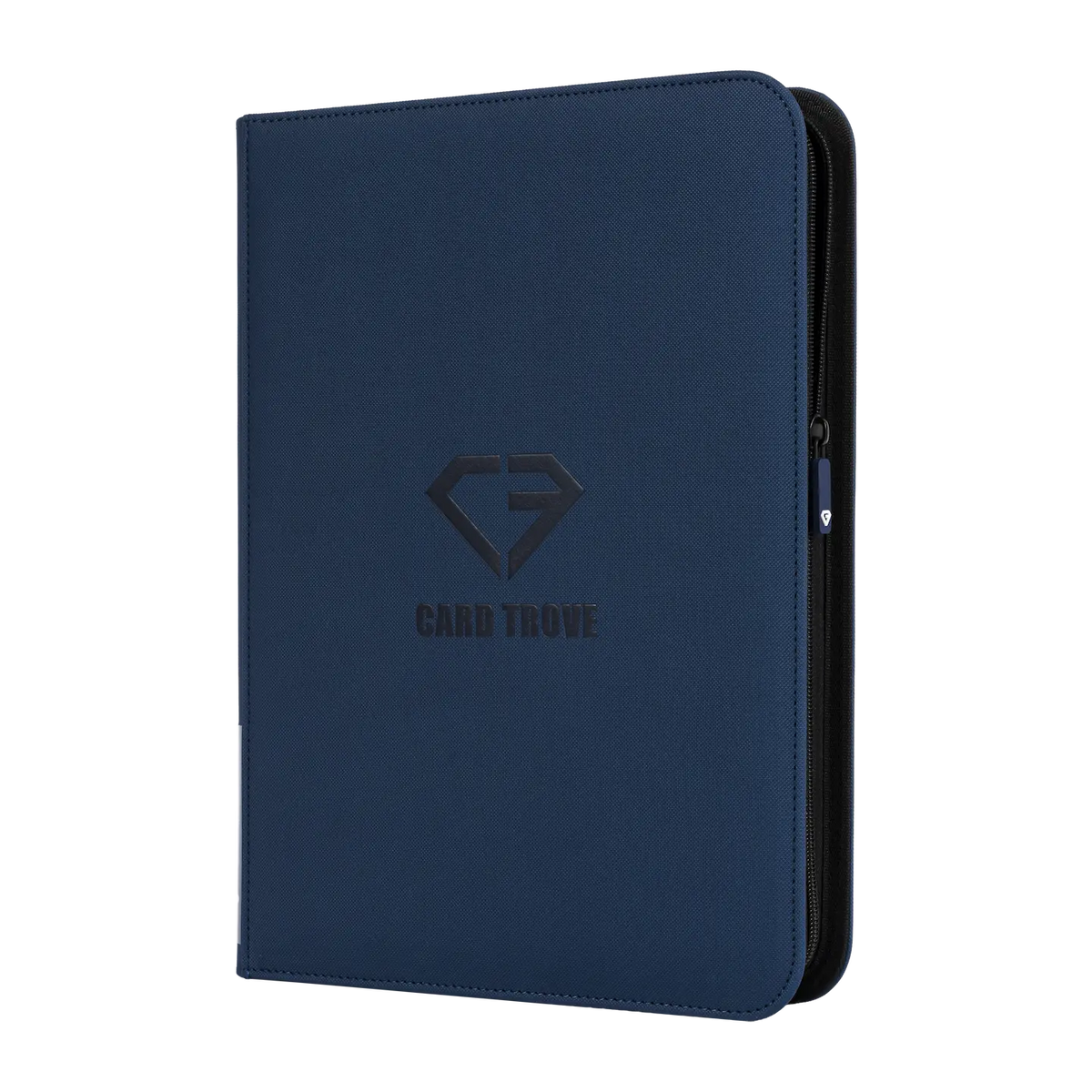 9-Pocket Card Binder Blue for standard trading cards, features durable zipper and splash-resistant surface.