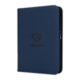 Classeur 9 pochettes bleu pour cartes à collectionner standard, avec fermeture éclair résistante et surface anti-éclaboussures.