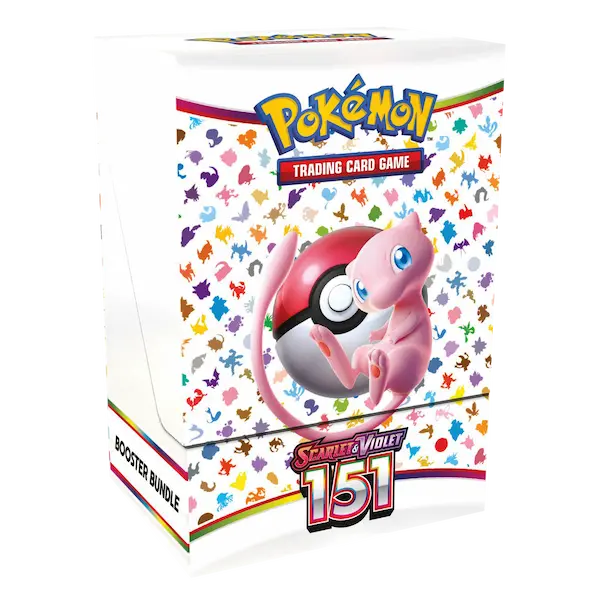 Pokémon 151 Booster Bundle featuring Mew and Pokéball design for the Trading Card Game.