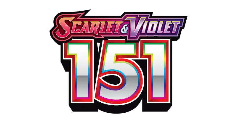 Logo für Scarlet & Violet mit der Nummer 151, farbenfrohes Design für einen Gaming- oder Anime-Kontext.