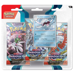 Paradox Rift 3-Pack blister featuring 3 booster packs and a Cetitan promo card from Pokémon SV04.