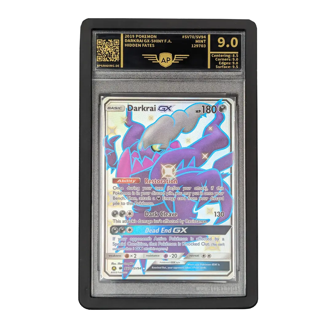 PSA Slab Bumper - Black protecting a graded Pokémon Darkrai GX card displayed in a sleek holder.