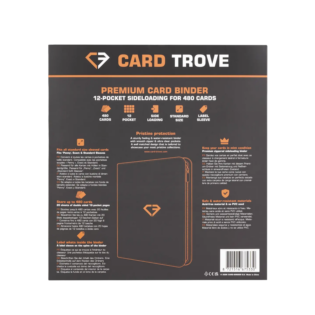 12-Pocket Card Binder - Trove Limited - Premium binder for 480 trading cards with sideloading compartments.