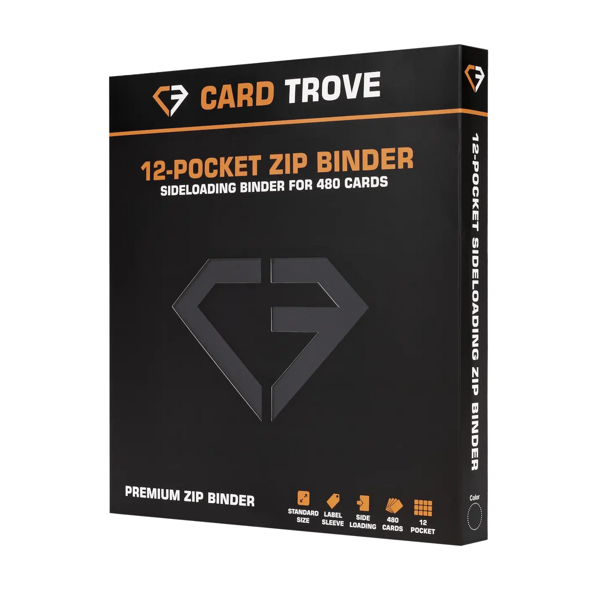 12-Pocket Card Binder Black by Card Trove with premium zippers for 480 standard trading cards.