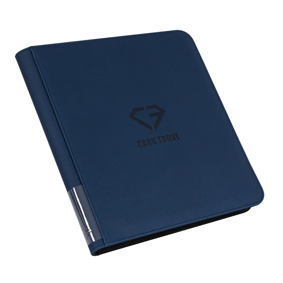 12-Pocket Card Binder Blue featuring a premium design and logo, ideal for storing trading cards securely.